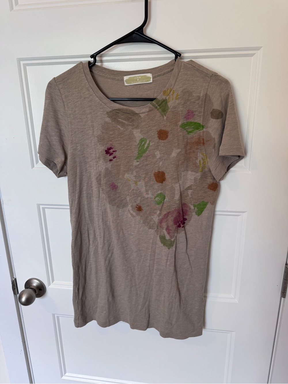 J. Crew Taupe Floral Short Sleeve Tee